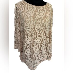 Chicos Shirt Top Size 3 (Chicos Size XL) Blush Pink Lace coquette Floral